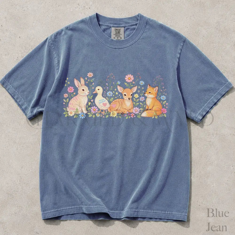 Woodland Animals Comfort Colors T-Shirt - Blue Jean / S - T-Shirt