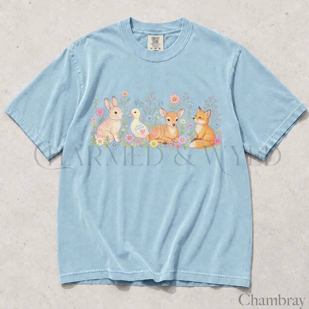 Woodland Animals Comfort Colors T-Shirt - Chambray / S - T-Shirt