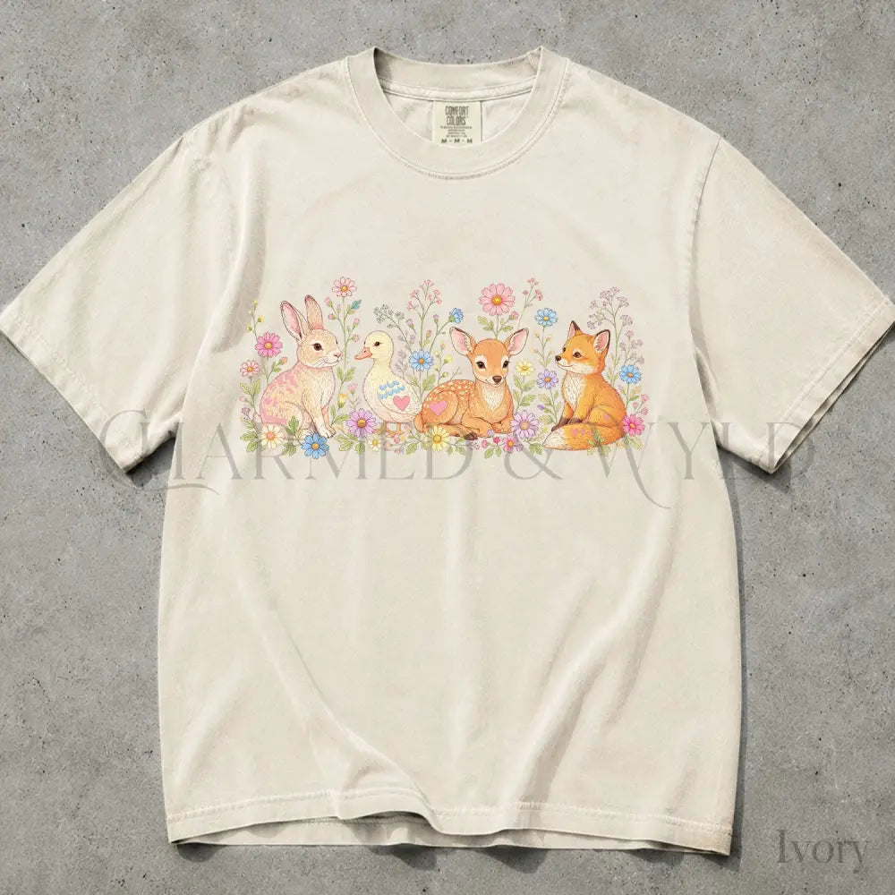 Woodland Animals Comfort Colors T-Shirt - Ivory / S - T-Shirt