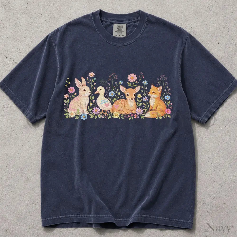 Woodland Animals Comfort Colors T-Shirt - Navy / S - T-Shirt