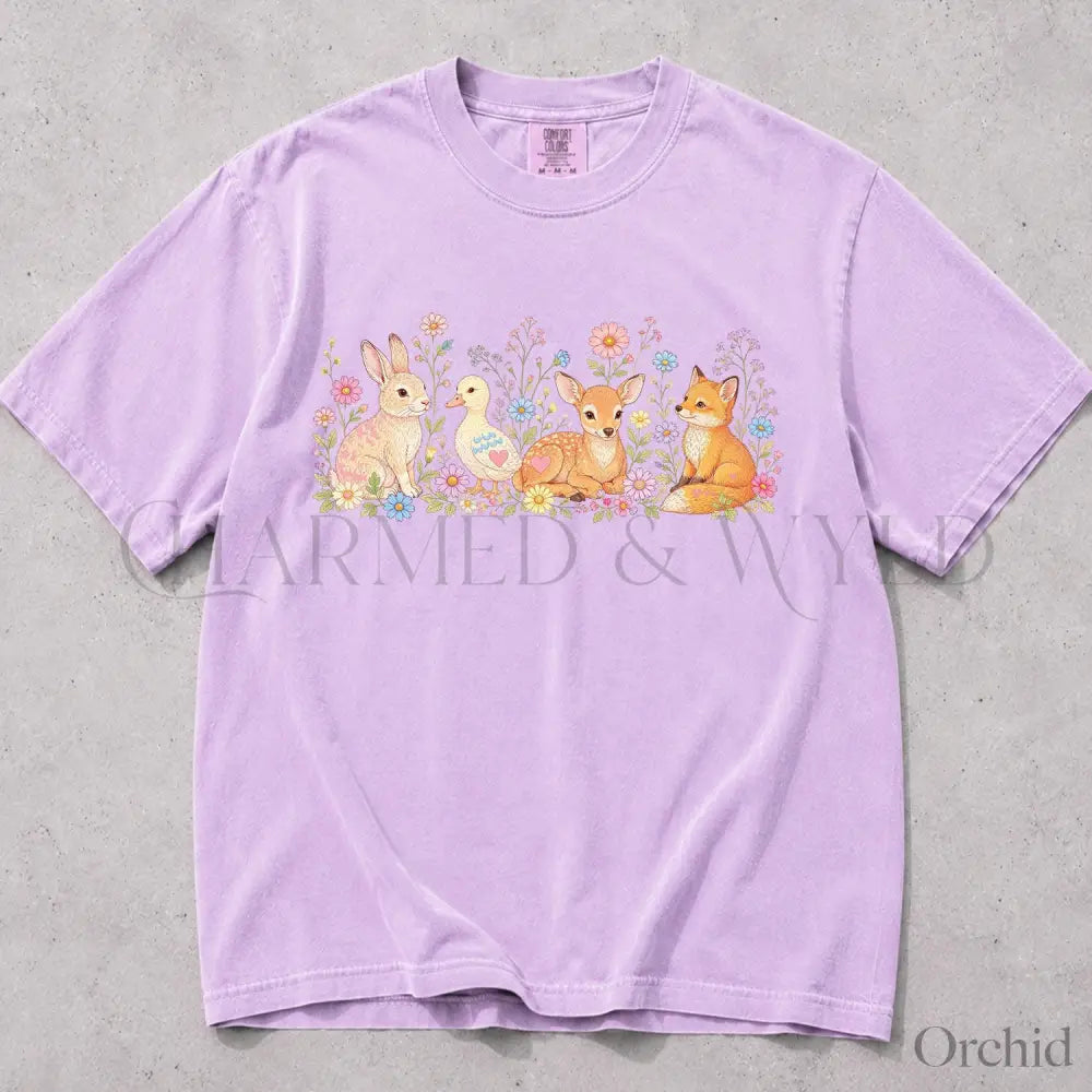 Woodland Animals Comfort Colors T-Shirt - Orchid / S - T-Shirt