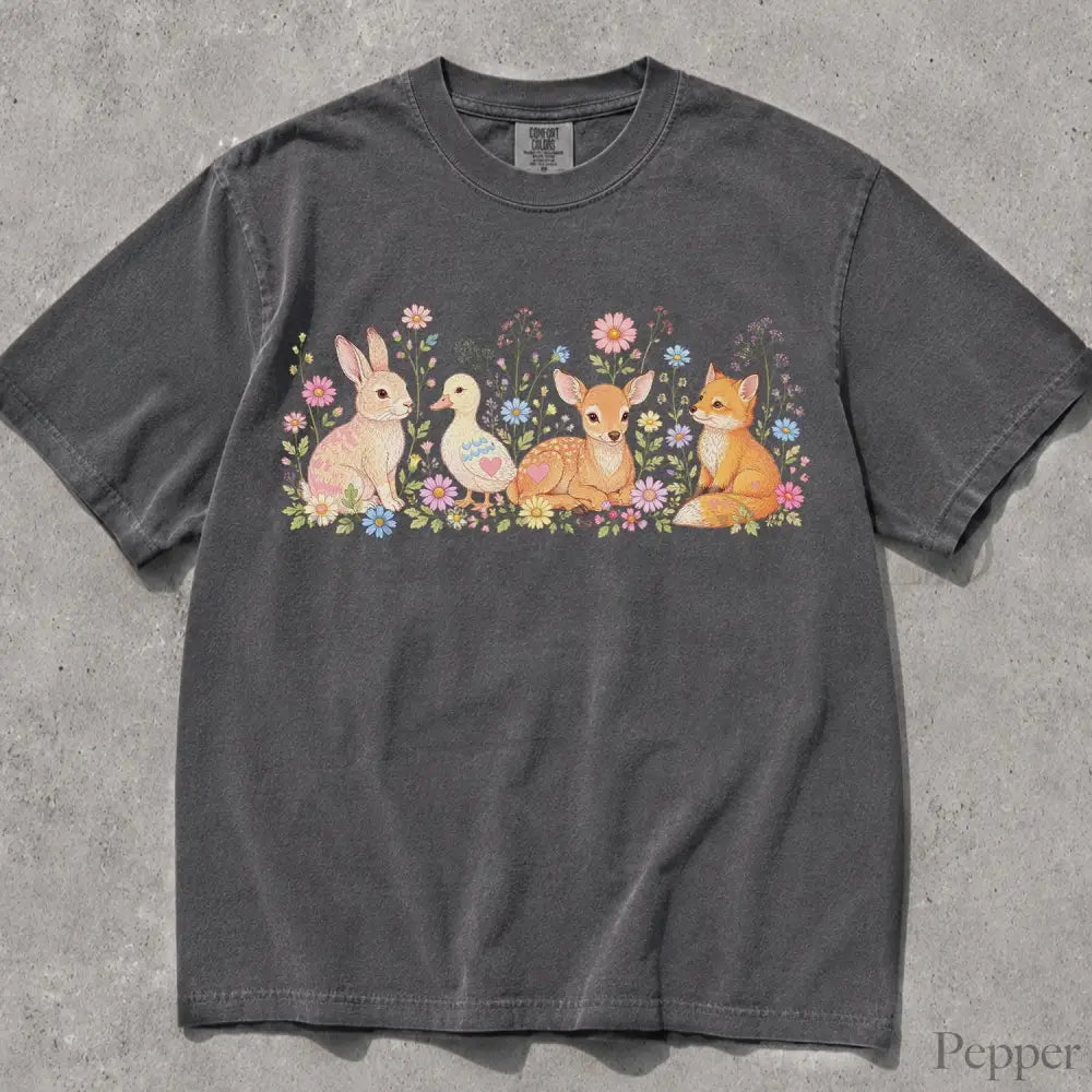 Woodland Animals Comfort Colors T-Shirt - Pepper / S - T-Shirt