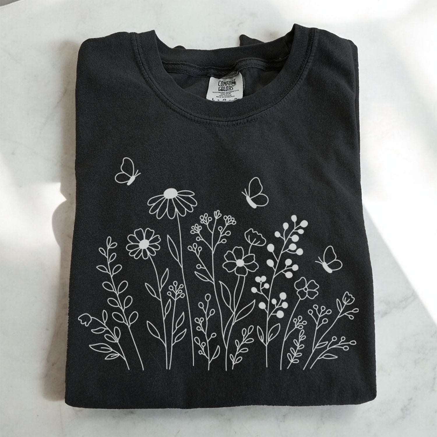 White Wildflower Sketch T-Shirt