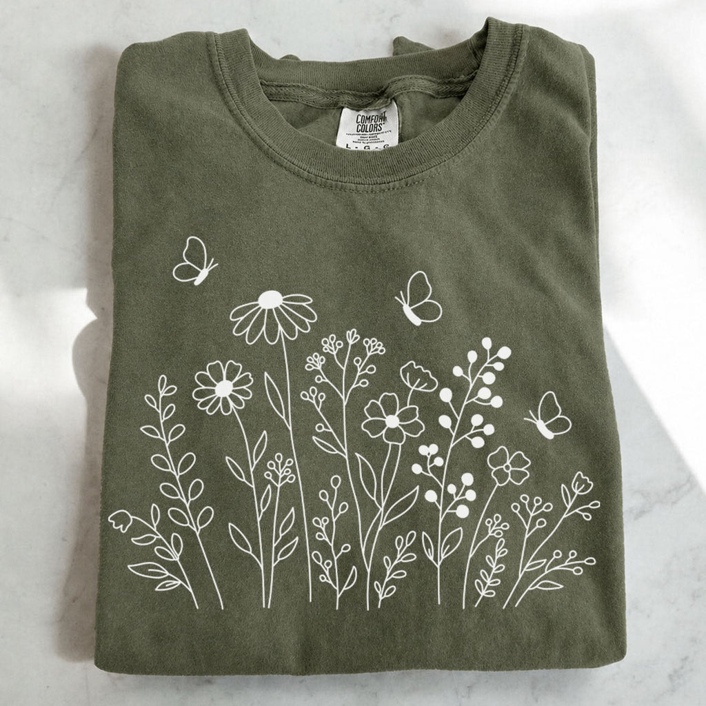 White Wildflower Sketch T-Shirt