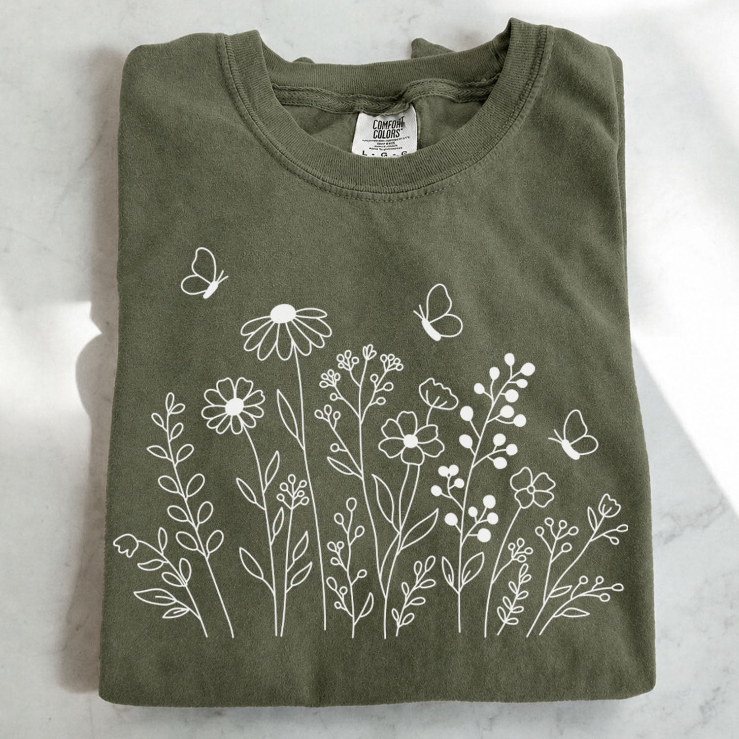 White Wildflower Sketch T-Shirt