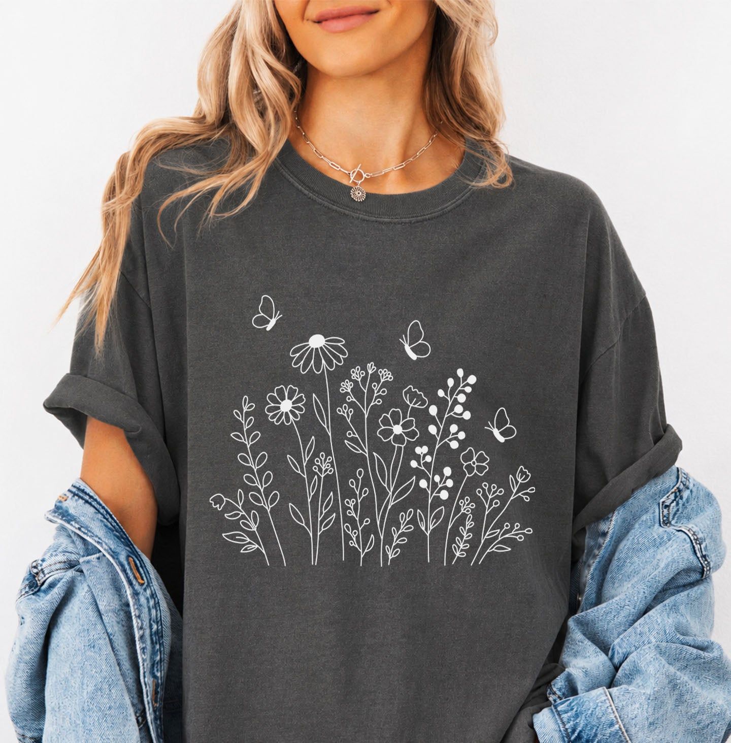 White Wildflower Sketch T-Shirt