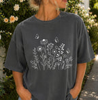 White Wildflower Sketch T-Shirt