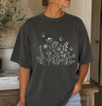 White Wildflower Sketch T-Shirt