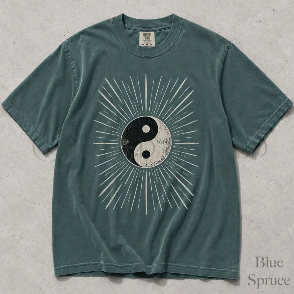 Yin Yang Sunburst Comfort Colors T-Shirt - Blue Spruce / S - T-Shirt
