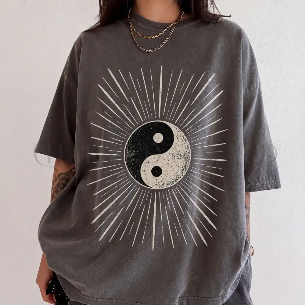 Yin Yang Sunburst Comfort Colors T-Shirt - Pepper / S - T-Shirt